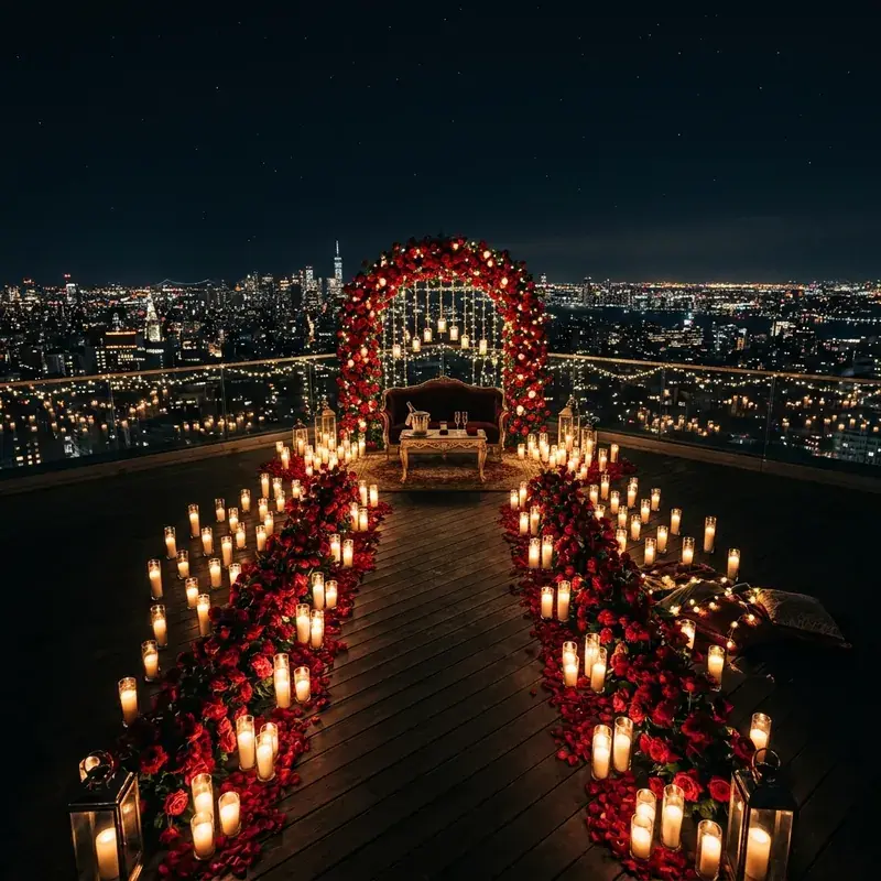 Romantic private marriage proposal setup styled by Party in Style Melbourne